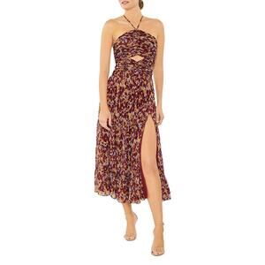 Bloomingdale's 'Khiara' Brown Halterneck Sleeveless Printed Midi Dress Size 6